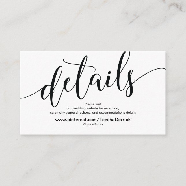 Schöne Website-Detailkarte für Hochzeiten Begleitkarte (Vorderseite)