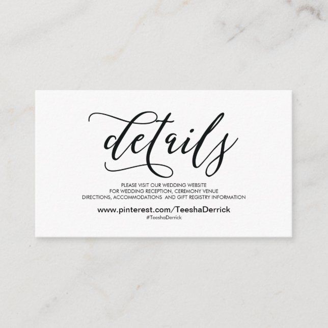 Schöne Website-Detailkarte für Hochzeiten Begleitkarte (Vorderseite)