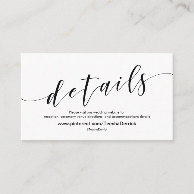 Schöne Website-Detailkarte für Hochzeiten Begleitkarte (Vorderseite)