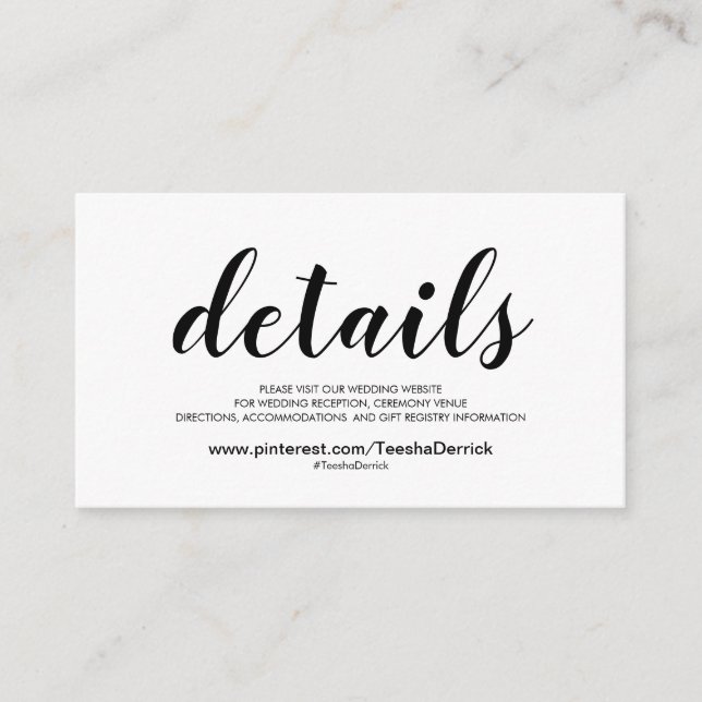 Schöne Website-Detailkarte für Hochzeiten Begleitkarte (Vorderseite)