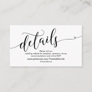 Schöne Website mit Details zur Hochzeitswebsite Begleitkarte