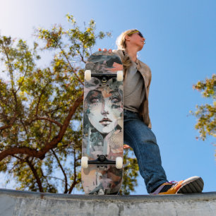 Schöne weibliche Collage Skateboard