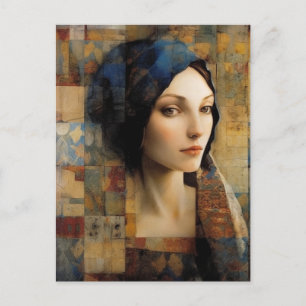 Schöne weibliche Mischmedien-Collage Postkarte