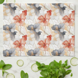 Schöne weibliche Pfirsich Blau und Weiß Blumen Geschirrtuch