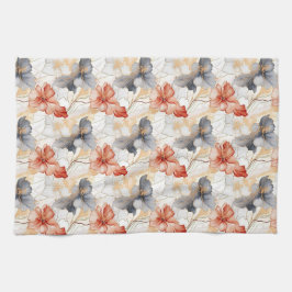 Schöne weibliche Pfirsich Blau und Weiß Blumen Geschirrtuch