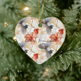 Schöne weibliche Pfirsich Blau und Weiß Blumen Keramik Ornament