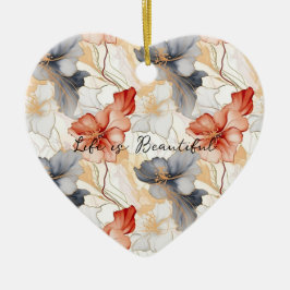 Schöne weibliche Pfirsich Blau und Weiß Blumen Keramik Ornament