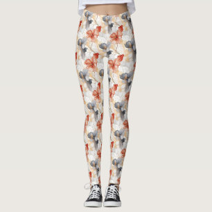 Schöne weibliche Pfirsich Blau und Weiß Blumen Leggings