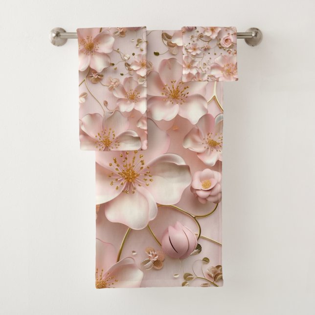 Schöne weich rosa Pastell floral Badhandtuch Set (Insitu)