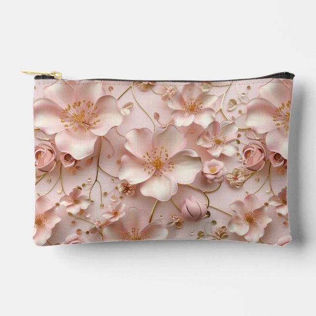 Schöne, weich rosa Pastell floralbedruckt Zubehörtasche (Vorderseite)