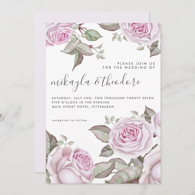Schöne, weiche Lila Rose Einladung (Vorne/Hinten)