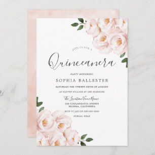 Schöne, weiche, rosa Blume Quinceanera Einladung