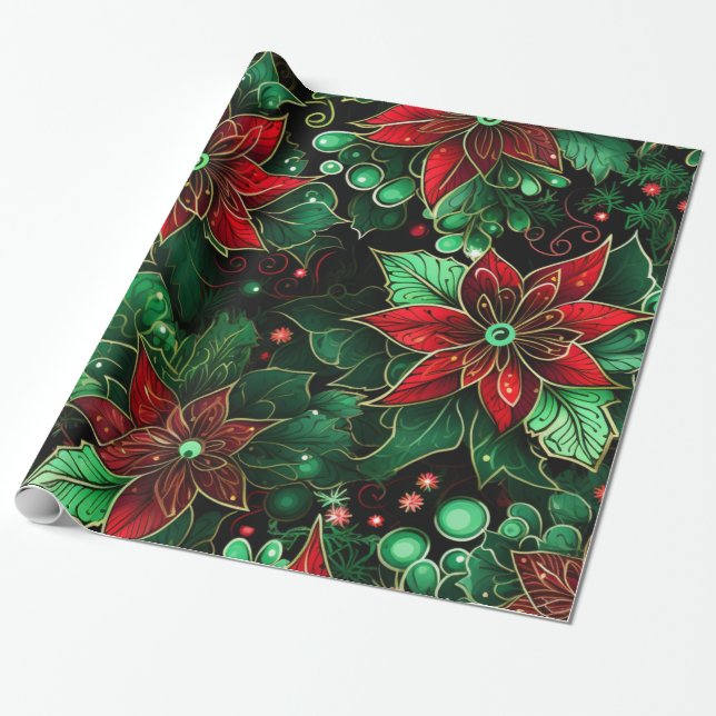 Schöne Weihnachten Poinsettia Geschenkpapier (Ungerollt)
