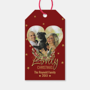 Schöne Weihnachts Gold Glitzer Star Foto Herz Rot Geschenkanhänger