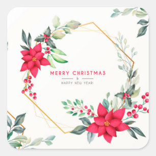 Schöne Weihnachts-Wasserfarben-Blumen-Aufkleber Quadratischer Aufkleber
