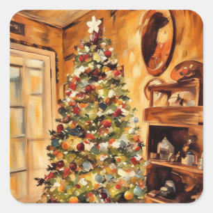 Schöne Weihnachtsbaum-Sticker Quadratischer Aufkleber