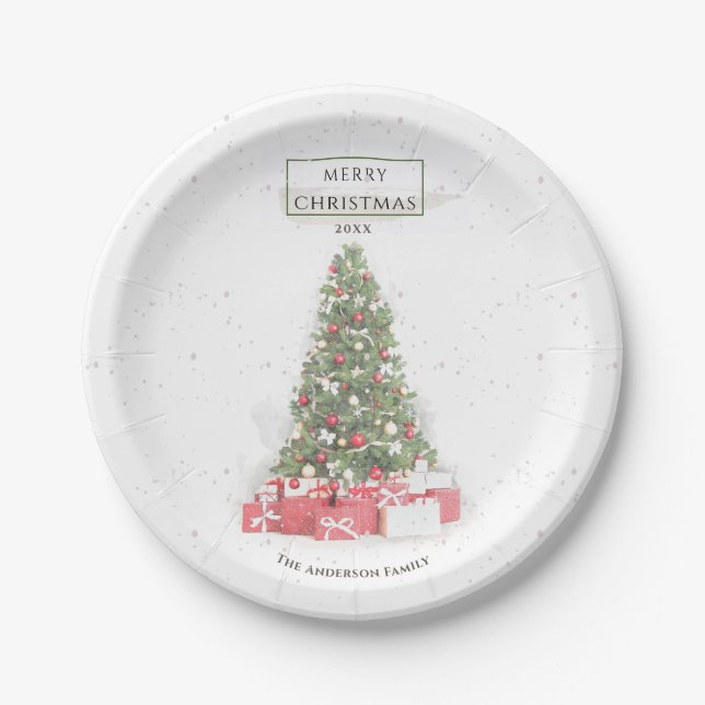Schöne Weihnachtsbaum Wasserfarbener Urlaub Pappteller (Vorderseite)
