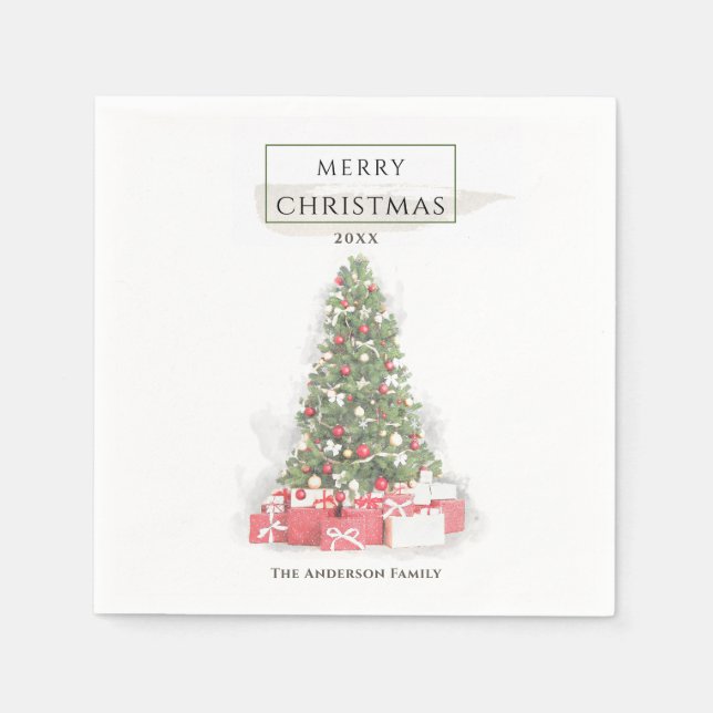 Schöne Weihnachtsbaum Wasserfarbener Urlaub Serviette (Vorderseite)