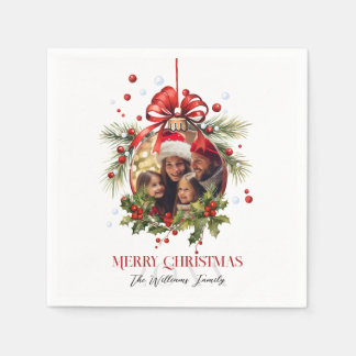 Schöne Weihnachtsbaumkugel Rahmen Familienfeiertag Serviette