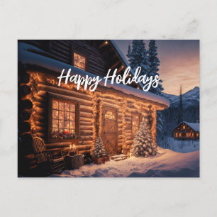 Schöne Weihnachtsbeleuchtung Holzschnee in der Hüt Feiertagspostkarte