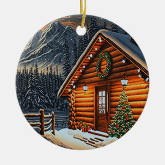 Schöne Weihnachtsbeleuchtung Holzschnee in der Hüt Keramik Ornament