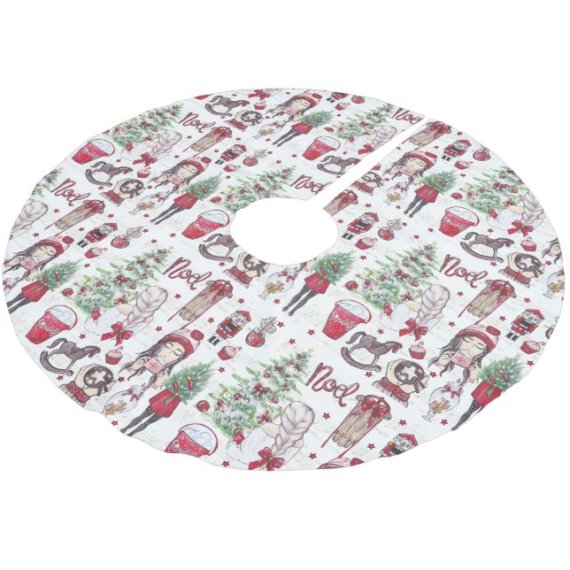 Schöne Weihnachtselemente Red Watercolor Polyester Weihnachtsbaumdecke (Schrägansicht)