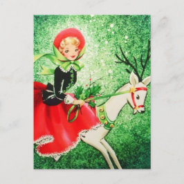 Schöne Weihnachtsfeier Rentier & Girl Feiertagspostkarte