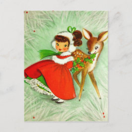 Schöne Weihnachtsfeier Rentier & Girl Feiertagspostkarte