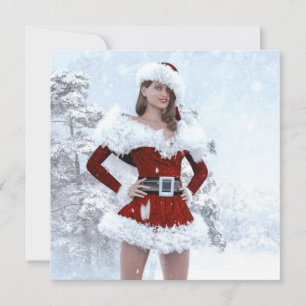 Schöne Weihnachtsfrau über den Winterschnee