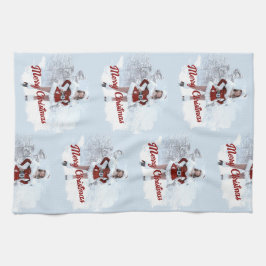 Schöne Weihnachtsfrau über den Winterschnee Geschirrtuch