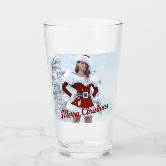 Schöne Weihnachtsfrau über den Winterschnee Glas (Vorderseite)