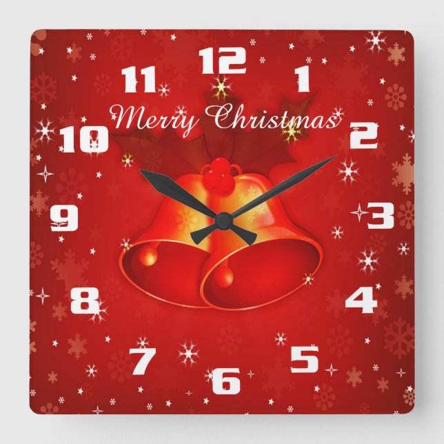 Schöne Weihnachtsglocken Frohe Weihnachten Quadratische Wanduhr (Vorderseite)