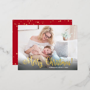 Schöne Weihnachtsgrüße, Foto, Name und Nachricht Folien Feiertagspostkarte