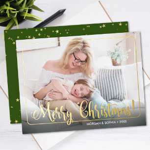 Schöne Weihnachtsgrüße, Foto, Name und Nachricht Folien Feiertagspostkarte