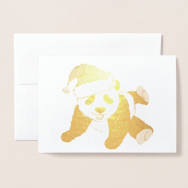 Schöne Weihnachtskarte Panda Bear Gold Foil Card Folienkarte (Vorderseite mit Umschlag)