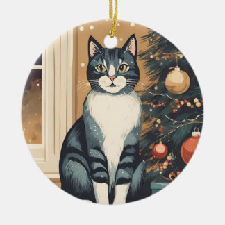 Schöne Weihnachtskatzenverzierung Keramik Ornament
