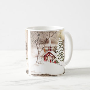 Schöne Weihnachtskirche Vintage Szene Kaffeetasse