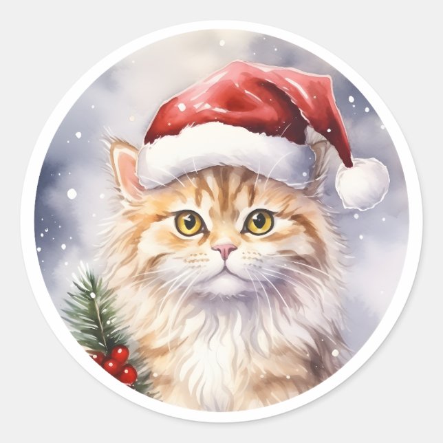 Schöne Weihnachtskiste in Weihnachtsmannmütze Runder Aufkleber (Vorderseite)