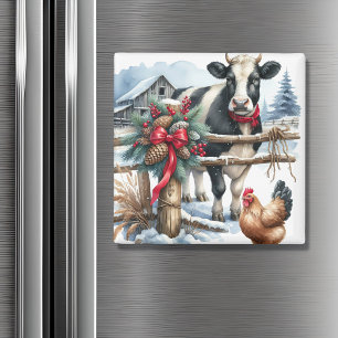 Schöne Weihnachtskuh mit Rooster Weihnachten Magnet
