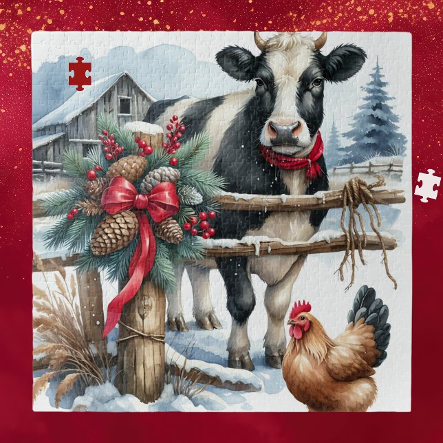 Schöne Weihnachtskuh mit Rooster Weihnachten Puzzle (Von Creator hochgeladen)