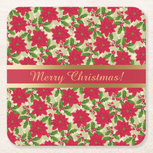 Schöne Weihnachtspoinsettia, Stechpalme, Rechteckiger Pappuntersetzer