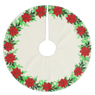 Schöne Weihnachtsstern-Blumen-Girlande auf Champag Polyester Weihnachtsbaumdecke