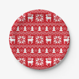 Schöne Weihnachtsstrickjacke inspiriertes rotes Pappteller
