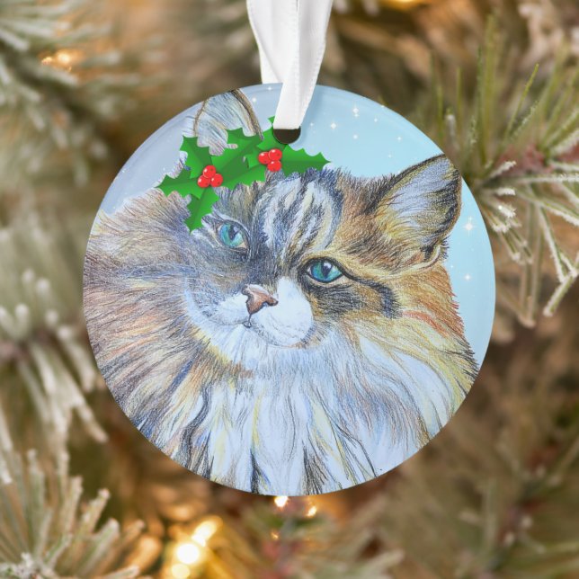Schöne Weihnachtswald Cat Holly Ce Ornament (Baum)