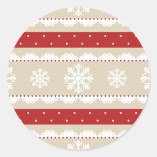 Schöne Weihnachtszeit Beige Red White Snowflakes M Runder Aufkleber