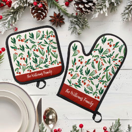 Schöne Weihnachtszeit Botanical Holly Berry Custom Ofenhandschuh & Topflappen-Set
