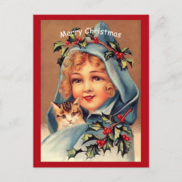 Schöne Weihnachtszeit Little Girl & Cat Kopie Postkarte