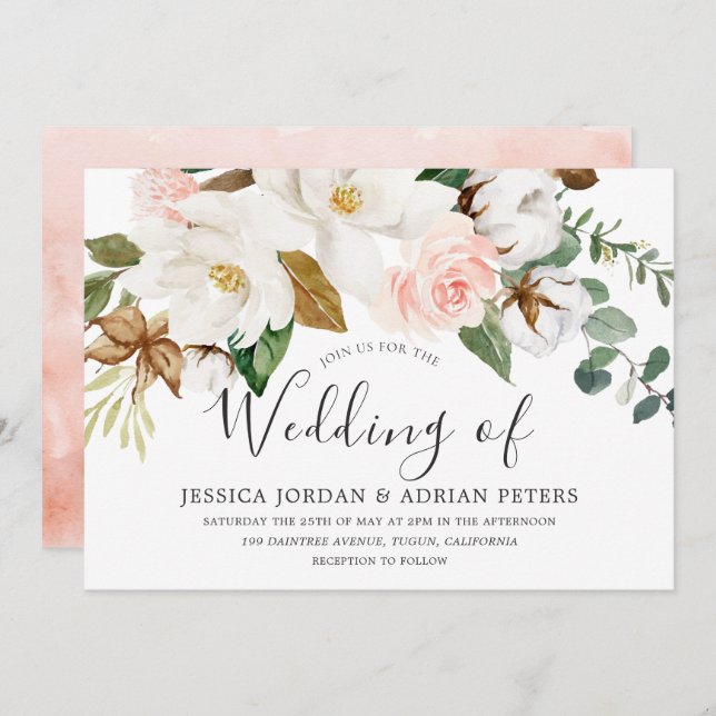 Schöne Weiß & Blütenblüte Ganzjährig Hochzeit Einladung (Vorne/Hinten)