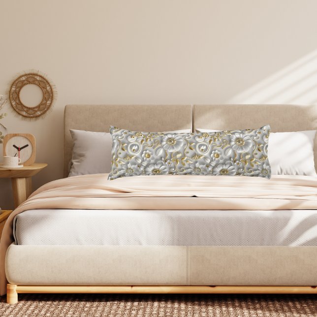 Schöne Weiß und Gold 3D Flora Seitenschläferkissen (Von Creator hochgeladen)