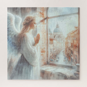Schöne weiße Aura Engelhaft Figur beim Beten Puzzle